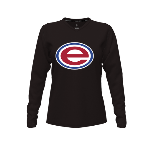 [CUS-DFW-TEES-CMF-VNK-LSL-BLK-FYXS-LOGO2] Decker Comfort T-Shirt (Female Youth XS, Black, V Neck, Logo 2, Long Sleeve)