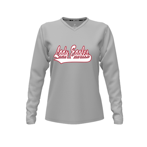 [CUS-DFW-TEES-PER-VNK-LSL-GRY-FYXS-LOGO1] Decker Performance T-Shirt (Female Youth XS, Gray, V Neck, Logo 1, Long Sleeve)