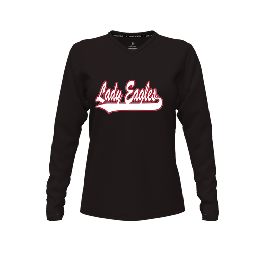 [CUS-DFW-TEES-CMF-VNK-LSL-BLK-FYXS-LOGO1] Decker Comfort T-Shirt (Female Youth XS, Black, V Neck, Logo 1, Long Sleeve)