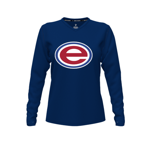 [CUS-DFW-TEES-CMF-VNK-LSL-NVY-FYXS-LOGO2] Decker Comfort T-Shirt (Female Youth XS, Navy, V Neck, Logo 2, Long Sleeve)