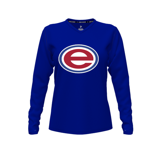 [CUS-DFW-TEES-CMF-VNK-LSL-RYL-FYXS-LOGO2] Decker Comfort T-Shirt (Female Youth XS, Royal, V Neck, Logo 2, Long Sleeve)
