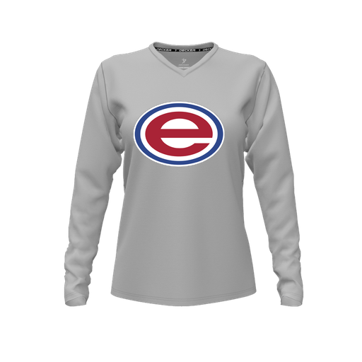[CUS-DFW-TEES-CMF-VNK-LSL-GRY-FYXS-LOGO2] Decker Comfort T-Shirt (Female Youth XS, Gray, V Neck, Logo 2, Long Sleeve)