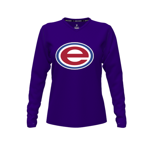 [CUS-DFW-TEES-CMF-VNK-LSL-PUR-FYXS-LOGO2] Decker Comfort T-Shirt (Female Youth XS, Purple, V Neck, Logo 2, Long Sleeve)