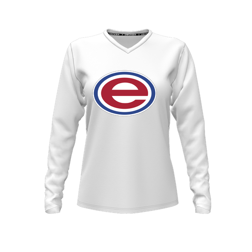 [CUS-DFW-TEES-PER-VNK-LSL-WHT-FYXS-LOGO2] Decker Performance T-Shirt (Female Youth XS, White, V Neck, Logo 2, Long Sleeve)