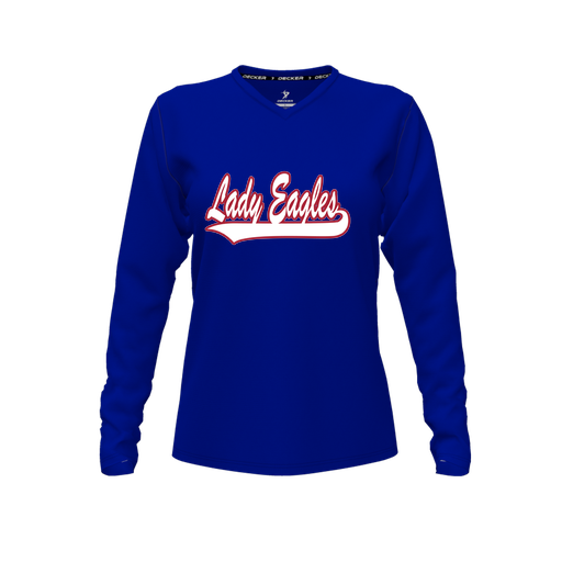 [CUS-DFW-TEES-PER-VNK-LSL-RYL-FYXS-LOGO1] Decker Performance T-Shirt (Female Youth XS, Royal, V Neck, Logo 1, Long Sleeve)