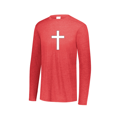 [FTLCUBRD-AXS-LOGO3] Decker Men's Tri-Blend T-Shirt - Long Sleeve (Adult XS, Red, Logo 3)