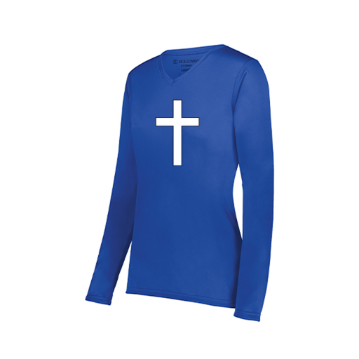 [222824.060.S-LOGO3] Ladies LS Smooth Sport Shirt (Female Adult S, Royal, Logo 3)